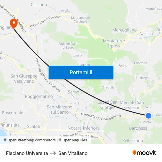 Fisciano Universita to San Vitaliano map