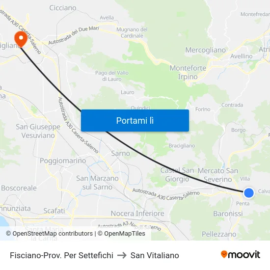 Fisciano-Prov. Per Settefichi to San Vitaliano map