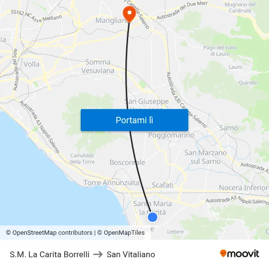 S.M. La Carita  Borrelli to San Vitaliano map