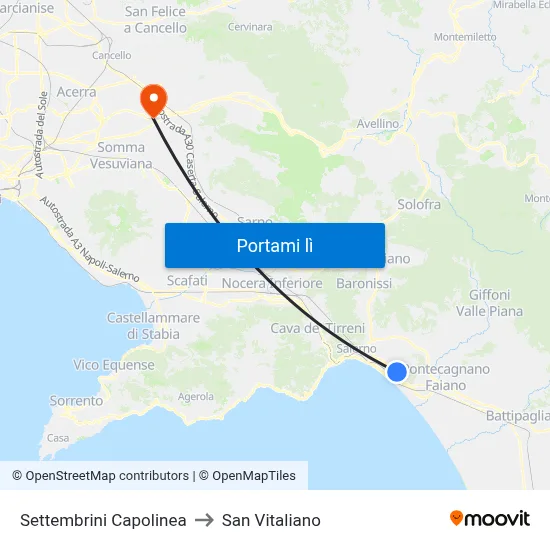 Settembrini Capolinea to San Vitaliano map