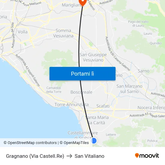 Gragnano (Via Castell.Re) to San Vitaliano map