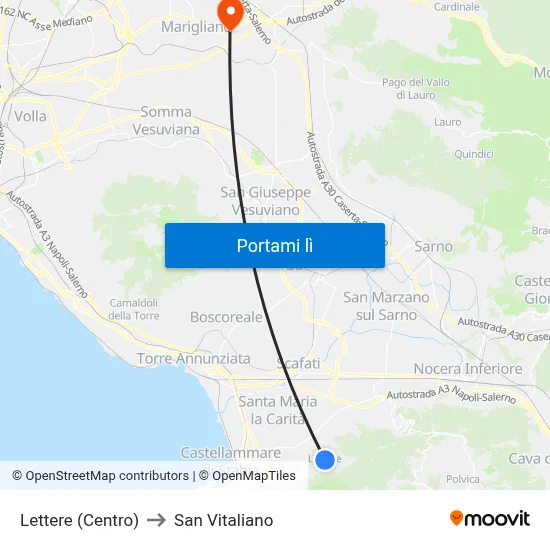 Lettere (Centro) to San Vitaliano map