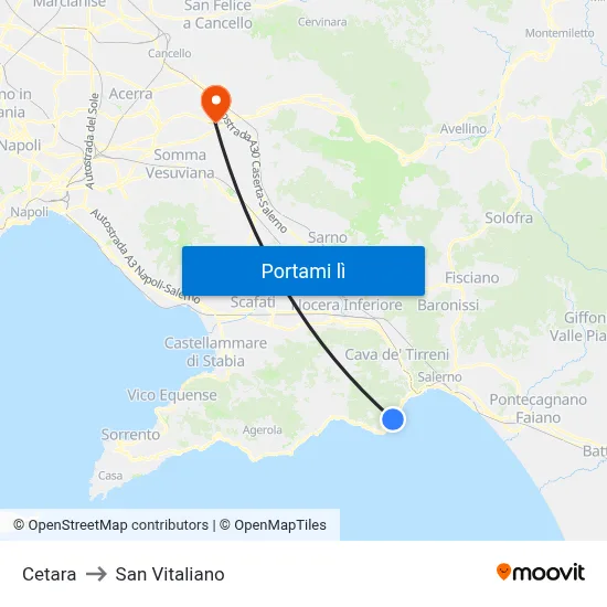 Cetara to San Vitaliano map