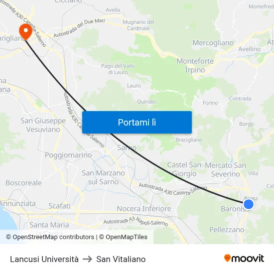 Lancusi Università to San Vitaliano map