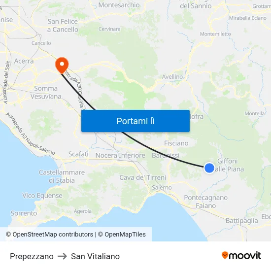 Prepezzano to San Vitaliano map