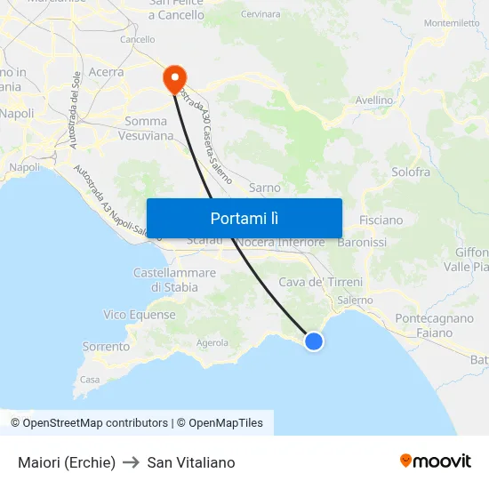 Maiori (Erchie) to San Vitaliano map
