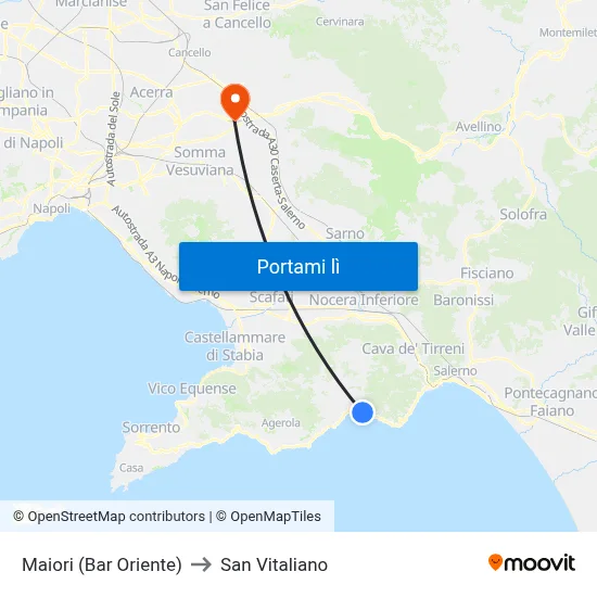 Maiori (Bar Oriente) to San Vitaliano map