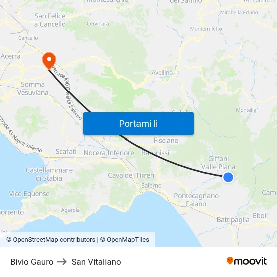 Bivio Gauro to San Vitaliano map