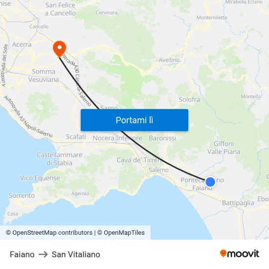Faiano to San Vitaliano map
