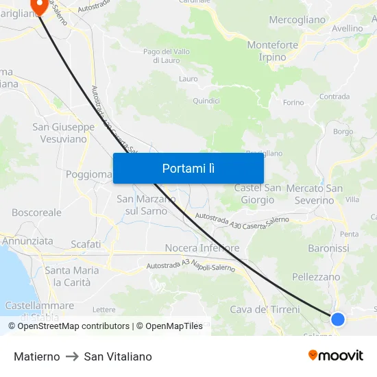 Matierno to San Vitaliano map