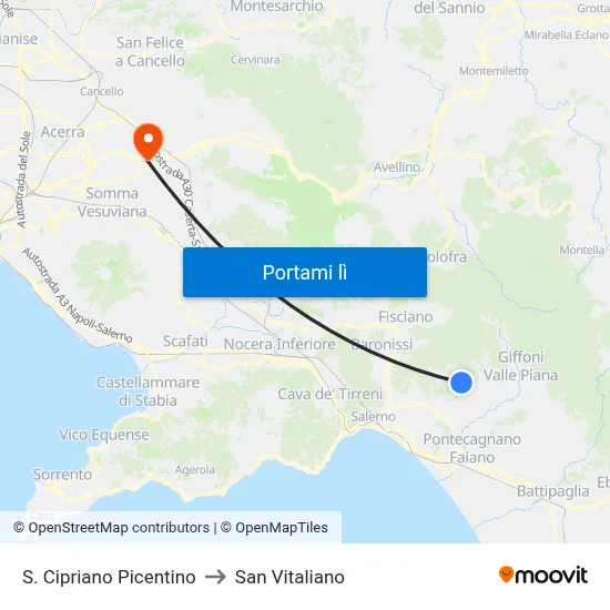 S. Cipriano Picentino to San Vitaliano map