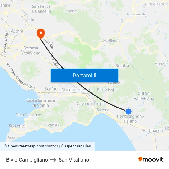 Bivio Campigliano to San Vitaliano map