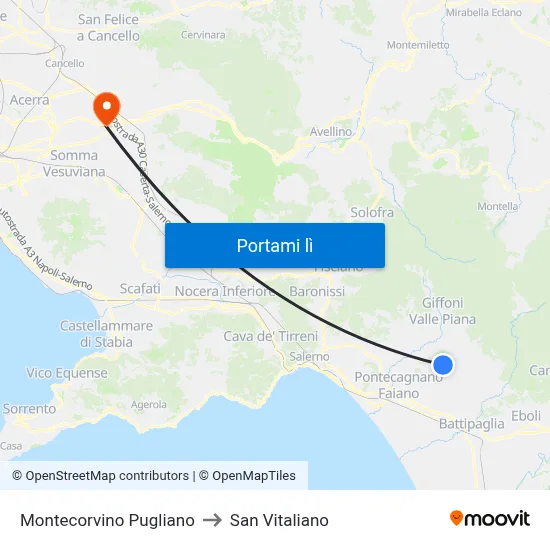 Montecorvino Pugliano to San Vitaliano map