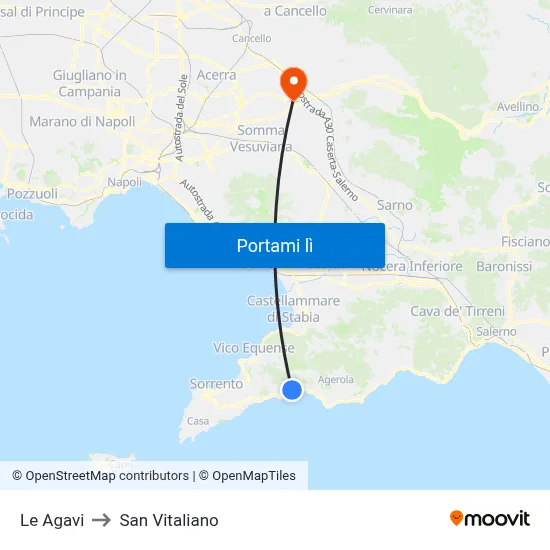 Le Agavi to San Vitaliano map