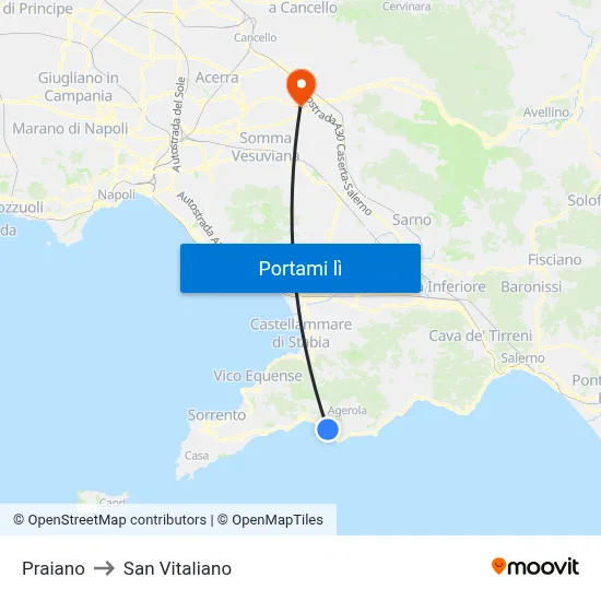 Praiano to San Vitaliano map