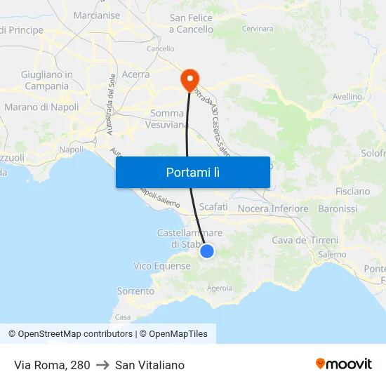 Via Roma, 280 to San Vitaliano map