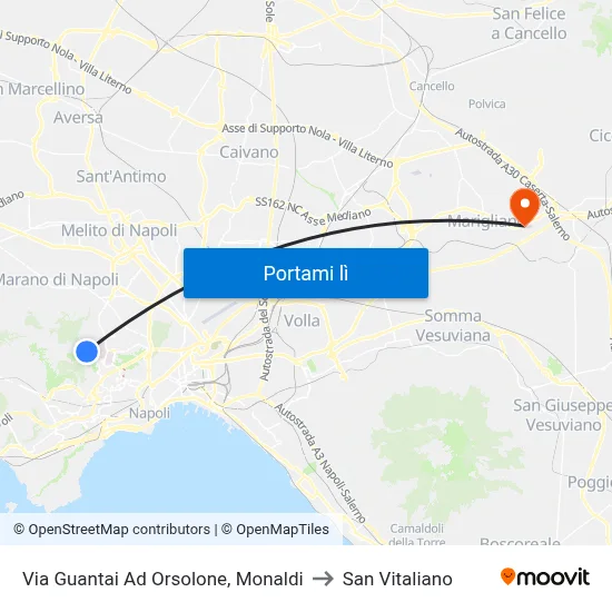 Via Guantai Ad Orsolone, Monaldi to San Vitaliano map