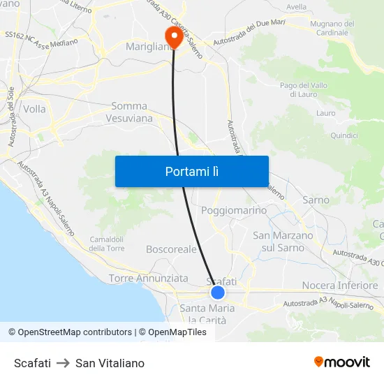 Scafati to San Vitaliano map
