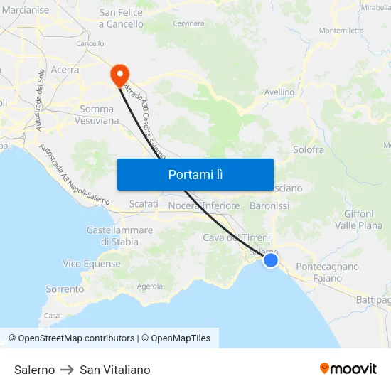 Salerno to San Vitaliano map