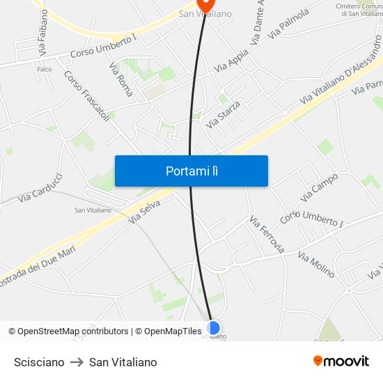 Scisciano to San Vitaliano map