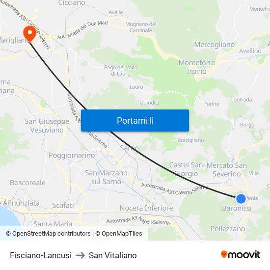 Fisciano-Lancusi to San Vitaliano map