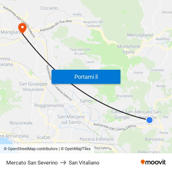 Mercato San Severino to San Vitaliano map