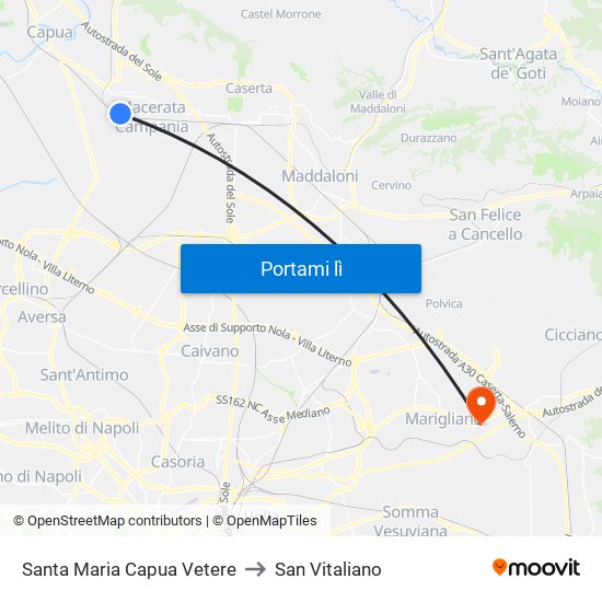 Santa Maria Capua Vetere to San Vitaliano map