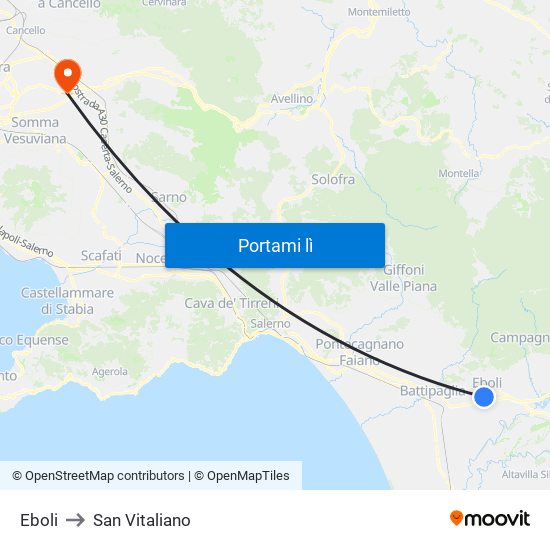 Eboli to San Vitaliano map