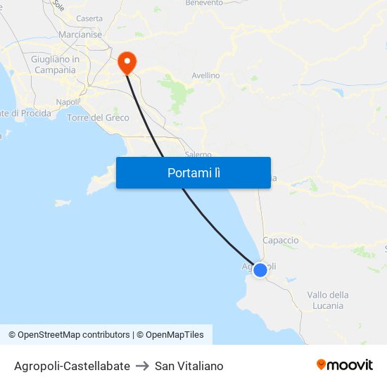 Agropoli-Castellabate to San Vitaliano map