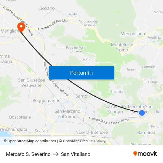 Mercato S. Severino to San Vitaliano map