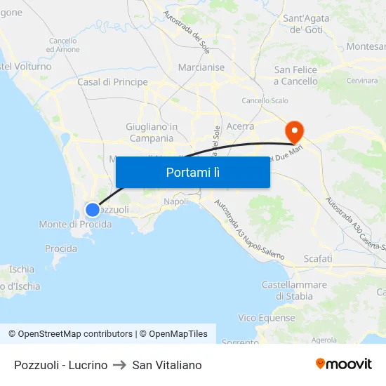 Pozzuoli - Lucrino to San Vitaliano map