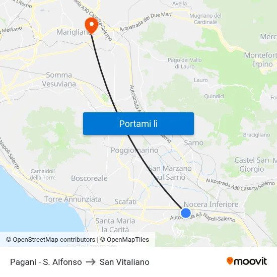 Pagani - S. Alfonso to San Vitaliano map