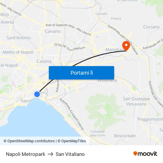 Napoli Metropark to San Vitaliano map
