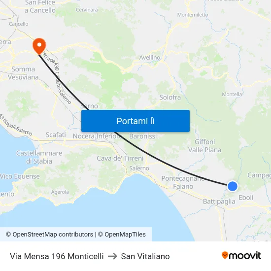 Via Mensa 196 Monticelli to San Vitaliano map