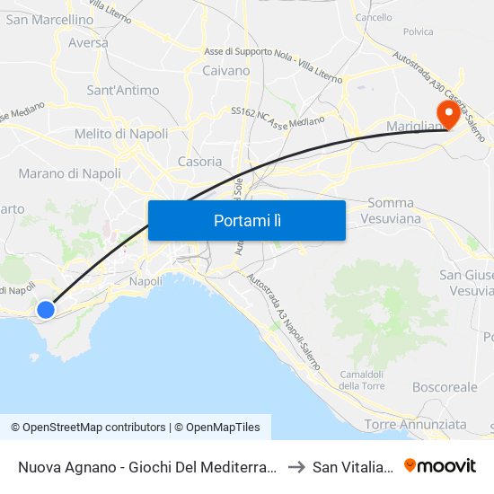 Nuova Agnano - Giochi Del Mediterraneo to San Vitaliano map