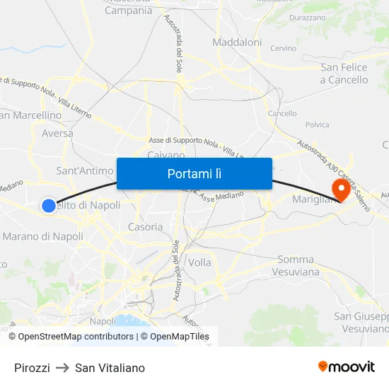 Pirozzi to San Vitaliano map