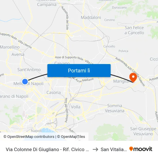 Via Colonne Di Giugliano - Rif. Civico N° 44 to San Vitaliano map