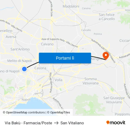 Via Bakù - Farmacia/Poste to San Vitaliano map