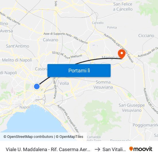 Viale U. Maddalena - Rif. Caserma Aeronautica to San Vitaliano map