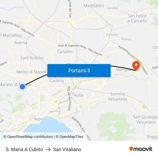 S. Maria A Cubito to San Vitaliano map