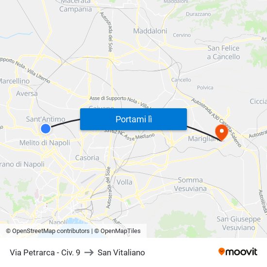 Via Petrarca - Civ. 9 to San Vitaliano map