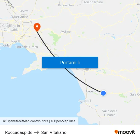 Roccadaspide to San Vitaliano map