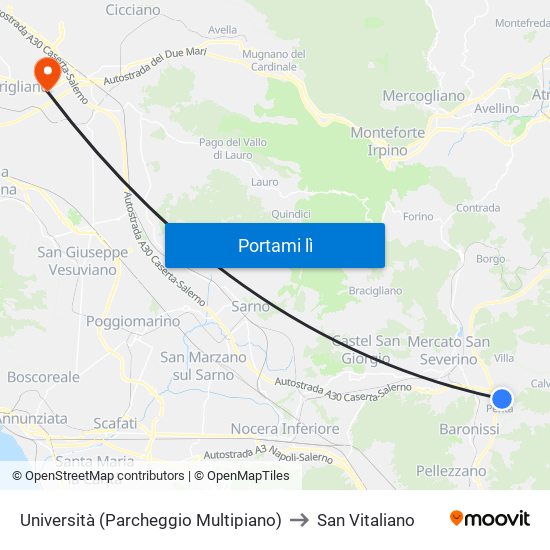 Università (Parcheggio Multipiano) to San Vitaliano map