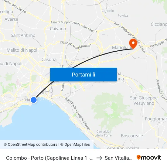 Colombo - Porto (Capolinea Linea 1 - 4) to San Vitaliano map