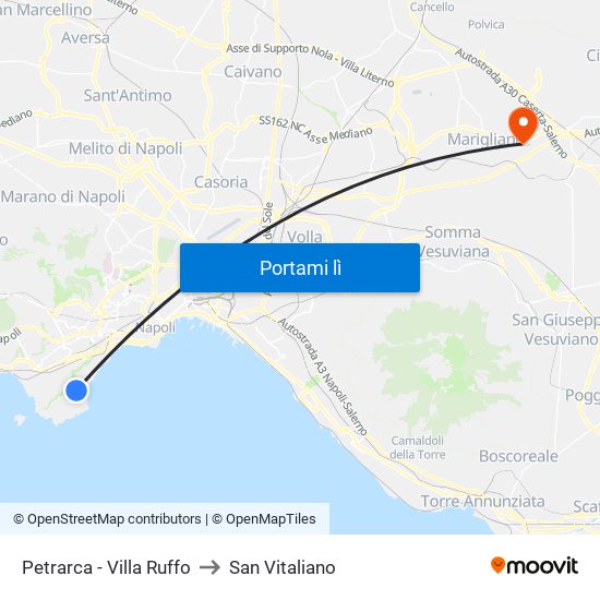 Petrarca - Villa Ruffo to San Vitaliano map