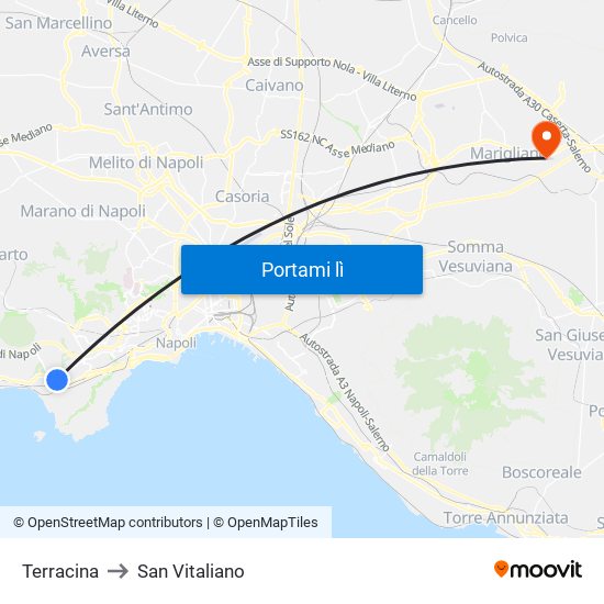 Terracina to San Vitaliano map