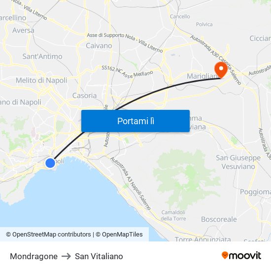 Mondragone to San Vitaliano map