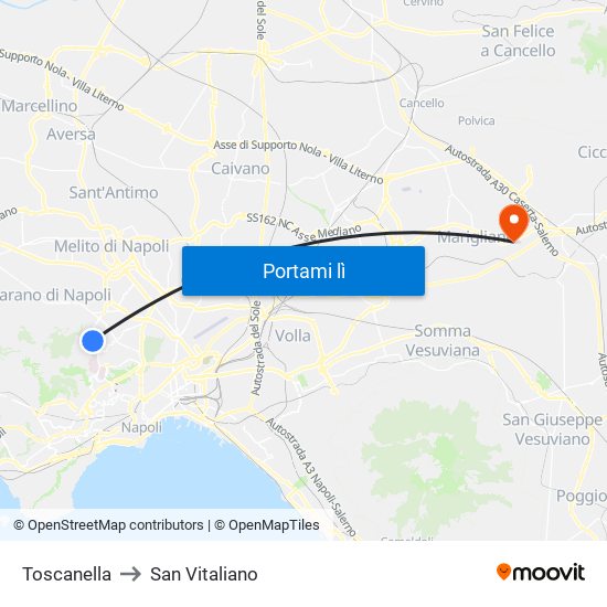 Toscanella to San Vitaliano map