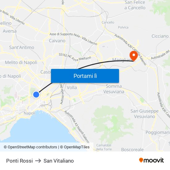 Ponti Rossi to San Vitaliano map