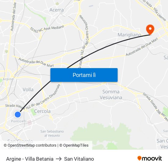 Argine - Villa Betania to San Vitaliano map